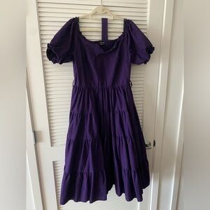 Royal Purple Puff Sleeve Off-Shoulder Midi Dress